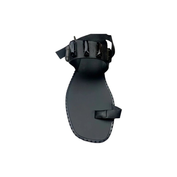 Tomas Maier Black Jewel Sandal Toe Loop Ring Gladiator Flat Boho Size 8 - Picture 5 of 13